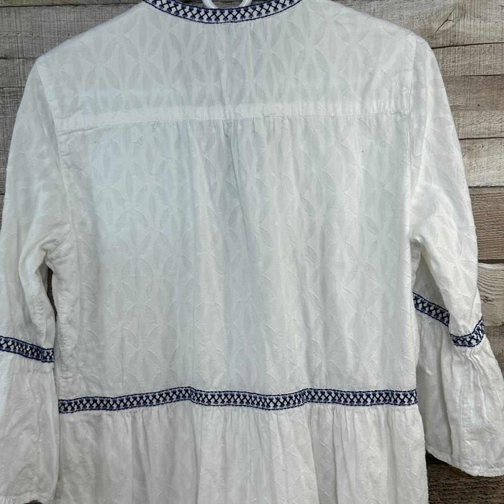 Tommy Bahama White Cotton Jacquard Tiered Tassel Mini Dress Navy Embroidery M/M - Picture 6 of 8